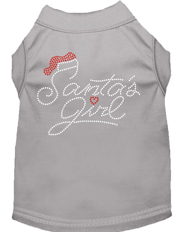 Santa's Girl Rhinestone Dog Shirt Grey XS